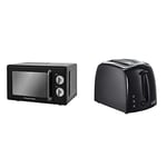 Russell Hobbs RHRETMM705B 17 L 700 W Black Compact Retro Solo Manual Microwave with 5 Power Levels, Timer, Defrost Setting, Easy Clean & 21641 Textures 2-Slice Toaster, 700-850 W, Black