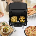 9L Dual Zone Air Fryer Oil Free Healthy Frying Oven Low Fat w/ 2 Drawers 2400W
