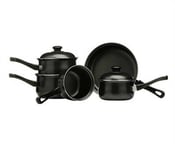 5pc Black Cookware Set Non Stick Pans Bakelite Handles Suitable Gas Electric Hob