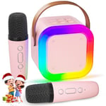 IROO Karaoke Machine for Kids with 2 Microphone, Birthday Gifts for Girls Toys Age 3-15 Years Old Girls Gifts Kids Microphone Toys Portable Kids Karaoke Machines with LED Party Lights (Pink)