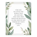 John 3:16 God So Loved the World Quote Bible Verse Green Wall Art Poster Print