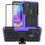 Yiakeng Samsung A21s Case, Samsung Galaxy A21s Case, and Screen Protector, Shockproof Silicone Protective with Kickstand for A21s Phone Case (Purple)