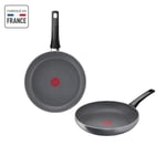 TEFAL Hard Stone Lot de deux poêles 24 + 28 cm, Non Induction, Revêtement antiadhésif Mineralia +, Sans PFOA, Fabriqué en France