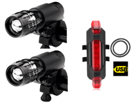 2 pcs front & rear 5 led rechargeable light set - bright lights zoom flash bike