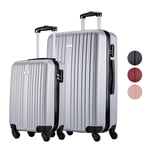 Slazenger Suitcase Set 2 Pieces / 3 Pieces - Trolley Hand Pack and Travel Suitcase Large - ABS Hard Case Set - Suitcase Set with 360° Wheels and Combination Lock - Trolley Suitcase, Silver, 2-Teilig,