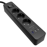 KabelDirekt – Bloc multiprise avec 3 Prises (USB, Quick Charge 3.0, Charge Jusqu’à 3× Plus Rapide Selon l’Appareil, Protection parafoudre/surtension, testé par TÜV, Noir)