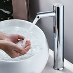 Robinet de lavabo à capteur pour salle de bain - Mitigeur automatique - Robinet à capteur infrarouge - Robinet de cuisine sans contact - Corps chromé