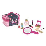 Janod - Vanity Enfant P'tite Miss - 9 Accessoires en Bois Massif Inclus - Jouet d'Imitation Trousse Beauté et Maquillage, J06514, Rose, y3