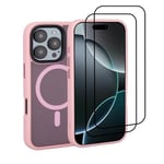 32nd Magnetic case cover for iPhone 16 Pro (6.3") Compatible with MagSafe + 2 Screen Protectors, Slim Back Shockproof Protective Phone Cover – Pink