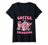 Womens Cute Coffee In My Valentine Pink Coquette Bow Valentines Day V-Neck T-Shirt