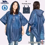 WOMENS LADIES WATERPROOF PONCHO RAIN MAC COVER HOOD SHELL CANOPY PACKABLE BAG