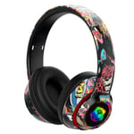 Trådlöst Bluetooth Cool Graffiti LED-belyst Gaming-headset för barn, tonåringar och vuxna, hörlurar med inbyggd mikrofon, kompatibel med iOS och Android