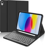 Clavier Ipad 10 Génération 10,9"" 2022, Étui Ipad 10 Génération Avec Clavier, Rétro-Éclairé Clavier Bluetooth Magnétique Amovible Disposition Qwerty Italien Pour Ipad 10, Noir