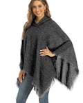 crazy bean Poncho Femme Hiver avec Franges Chaud Pull Chale avec Capuche Poncho Cape Tricoté Douce Cachemire d'Imitation Automne Noir