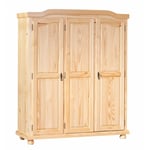 Oliver - Armoire 3 Portes + Penderie Bois Massif Naturel