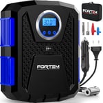 FORTEM Gonfleur de Pneus 150 PSI, Pompe à Vélo, Pompe à Air 230V AC 12V DC pour Pneus de Voiture, Manomètre Digital avec Pompe Automatique/Arrêt, étui de Transport (Bleu)