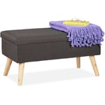 Banc de rangement, rembourré, pieds bois, banquette , coffre avec revêtement tissu HxLxP:39x77x39cm,gris foncé - Relaxdays