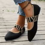 Platta spetsiga tåskor för kvinnor, Casual Mjuk sula Slip On Stickade Skor, Fashion Daily Balett Flats Black CN39(EU38.5-39)