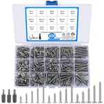 400 Pièces Assortiment de Vis Autotaraudeuses, Vis à Tête Plate, Vis Autoperceuses à Tête Torx en Acier Inoxydable, Vis à Bois avec Foret Hexagonal - M3/M3.5/M4