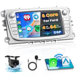 Ohradio 8 Noyau/4G+64G/DSP Autoradio Android pour Ford Focus/S-Max/Mondeo 9/Galaxy II/C-Max/Kuga avec CarPlay Android Auto sans Fil, 7" écran Tactile avec BT GPS WiFi RDS FM 59UI+Caméra de Recul+MIC