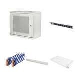 DIGITUS Set: Kit 19 Pouces - Armoire réseau 9 UH Porte perforée - Tablette - Prises Multiples - Panneau de brassage Cat6A & modules Keystone - Câble réseau Cat6