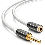 deleyCON 1,5m Stéréo Acoustique Câble D'extension Jack - Prise Jack 3,5mm vers Fiche Jack 3,5mm - AUX Câble Bouchon Métallique - Blanc