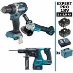 Makita - Pack expert pro bl Motor 18V 3 machines 2 batt 5Ah Perceuse DDF484 + DGA506 + DHR243