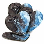 4x Heart MDF Coasters - Black Blue Ink Art Painting Paint  #44307