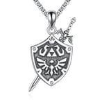 YFN Zelda Sword and Shield Necklace Sterling Silver Legend of Zelda Pendant Triforce Jewelry Gifts for Men Women Boys Girls