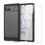 SDTEK Carbon Case for Google Pixel 6a Phone Cover and Glass Screen Protector