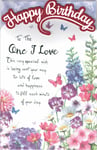 TO THE ONE I LOVE EX-LARGE BIRTHDAY CARD 8 PAGE INSERT With LOVELY WORDS Floral