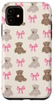 Coque pour iPhone 11 Motif ours beige et marron Coquette avec nœud rose