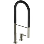 Ideal Standard - Gusto, Mitigeur monocommande professionnel pour évier de cuisine à deux trous, Bouche haute tubulaire avec douchette pivotante et amovible, Silver Storm