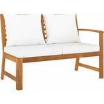 Banc de jardin Banc d'extérieur Banquette 114,5 cm avec coussin crème Bois solide d'acacia 68583