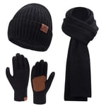 Hommes Hiver Chaud Bonnet Tricot Longue Echarpe Gants Tactiles Ensemble pour Temps Froid Cadeaux Homme Femme