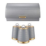 Tower Empire Bread Bin & Canisters Jars Art Deco Design Kitchen Set (Grey)