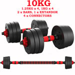 NEW FITNESS 10KG DUMBELLS PAIR OF WEIGHTS BARBELL/DUMBBELL BODY BUILDING SET