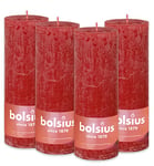 Bolsius - Bougie Pilier Rustique - Rouge - Paquet de 4-19 x 7 cm - Temps de Brûlage Long de 85 Heures - Sans Parfum - Cire Végétale Naturelle - Sans Huile de Palme