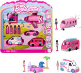 Barbie Mini Barbie Land 4-Pack Doll & Toy Vehicle Set with 4 1.5-inch Barbie Dolls & 4 Iconic Toy Vehicles with Color-Change Surprise, JGL30