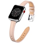 SUNFWR Compatible avec Le Bracelet Apple Watch 41mm 40mm 38mm,Fin Cuir Véritable Femme Bracelet Remplacement,pour iwatch Series 7/6/5/4/3/2/1,SE(38mm 40mm 41mm,Sable Rose&Argent)