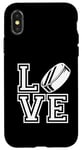 Coque pour iPhone X/XS L-O-V-E orthographié avec palet LOVE joueur de hockey sur glace Meme