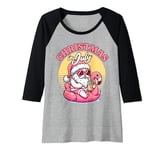 Womens Christmas in July - Santa Flamingo Floatie - Summer Xmas Raglan Baseball Tee