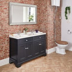 Meuble lavabo rétro avec double plan vasque – 120 cm – Gris noir – Choix de finition des poignées - Thornton