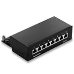 deleyCON CAT6 Panneau de Brassage 8 Ports Bureau & Montage Mural - Blindé - Prise 8x RJ45 - TIA568A TIA568B - Noir Pour Ordinateur