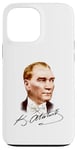 Coque pour iPhone 13 Pro Max Portrait couleur de Mustafa Kemal Atatürk avec signature Turquoise