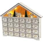 Calendrier de l'Avent en bois, calendrier de l'Avent vide réutilisable, calendrier de Noël à faire soi-même avec 24 tiroirs, décorations de Noël LED