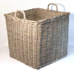 Fireside Square Extra Large Log Basket Wicker Rattan Stove Wood Storage - Grey