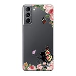 Evetane Coque Compatible avec Samsung Galaxy S21 5G 360 intégrale Coque Avant arrière Resistant Fine Protection Solide Housse Etui Transparente Fée Papillon fleurale Motif Tendance