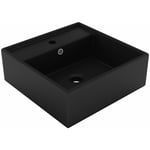 Helloshop26 - Lavabo carré de luxe à trop-plein vasque à poser de toilette lave-mains de salle de bain salle cosmétique maison noir mat 41 x 41 cm