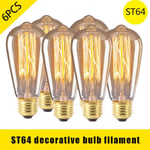 6st Vintage Retro St64 E27 Edison-lampor 40w glödlampa varm vit